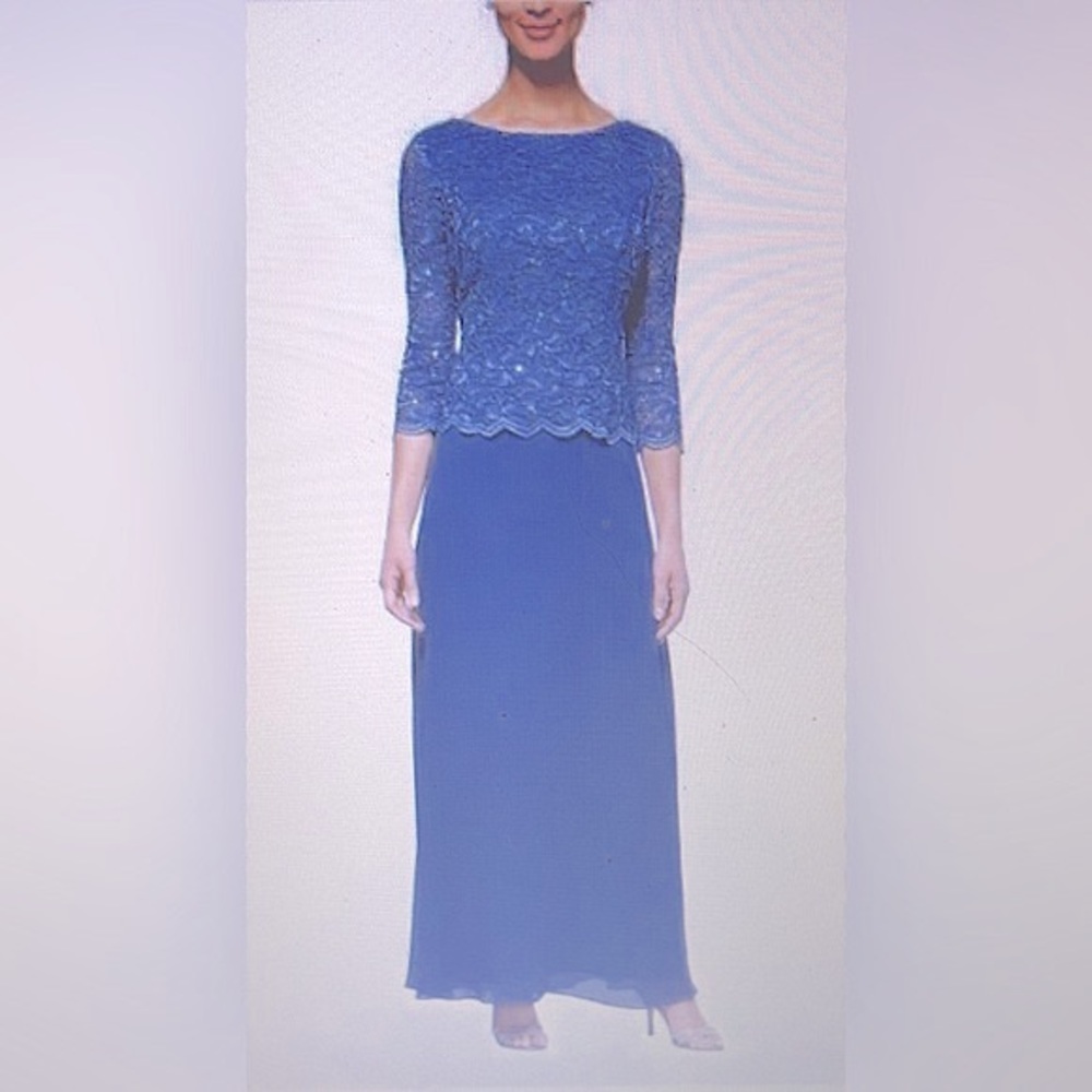 Alex Evenings 3/4 Sleeve Sequined-Lace Bodice Gown   Sz 10  Wedgewood Blue   NWT